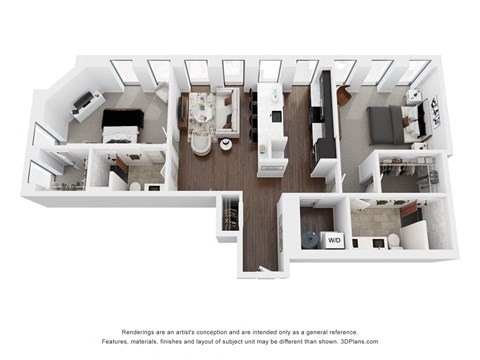 Floor plan for 2 beds, 2 baths, 1215 sqft